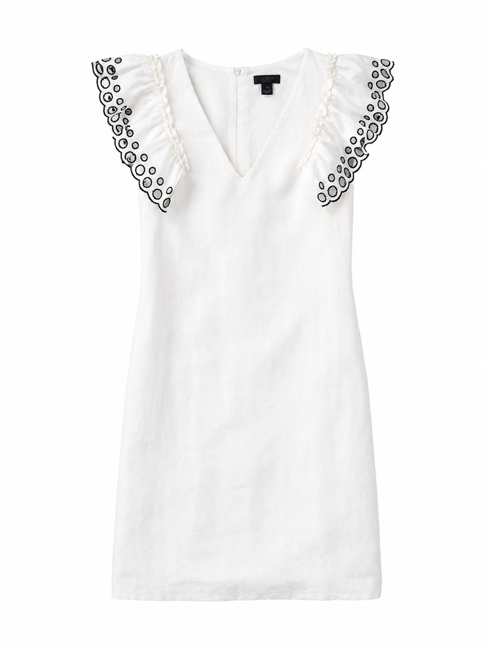 J. Crew White Linen Blend Ruffle Sleeve Dress